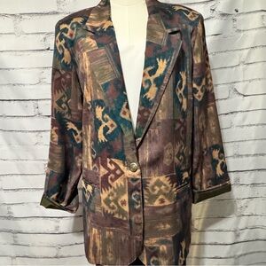 Vintage Southwestern Aztec Tapestry Jacquard Blazer | 90s Boho Deadstock M/L